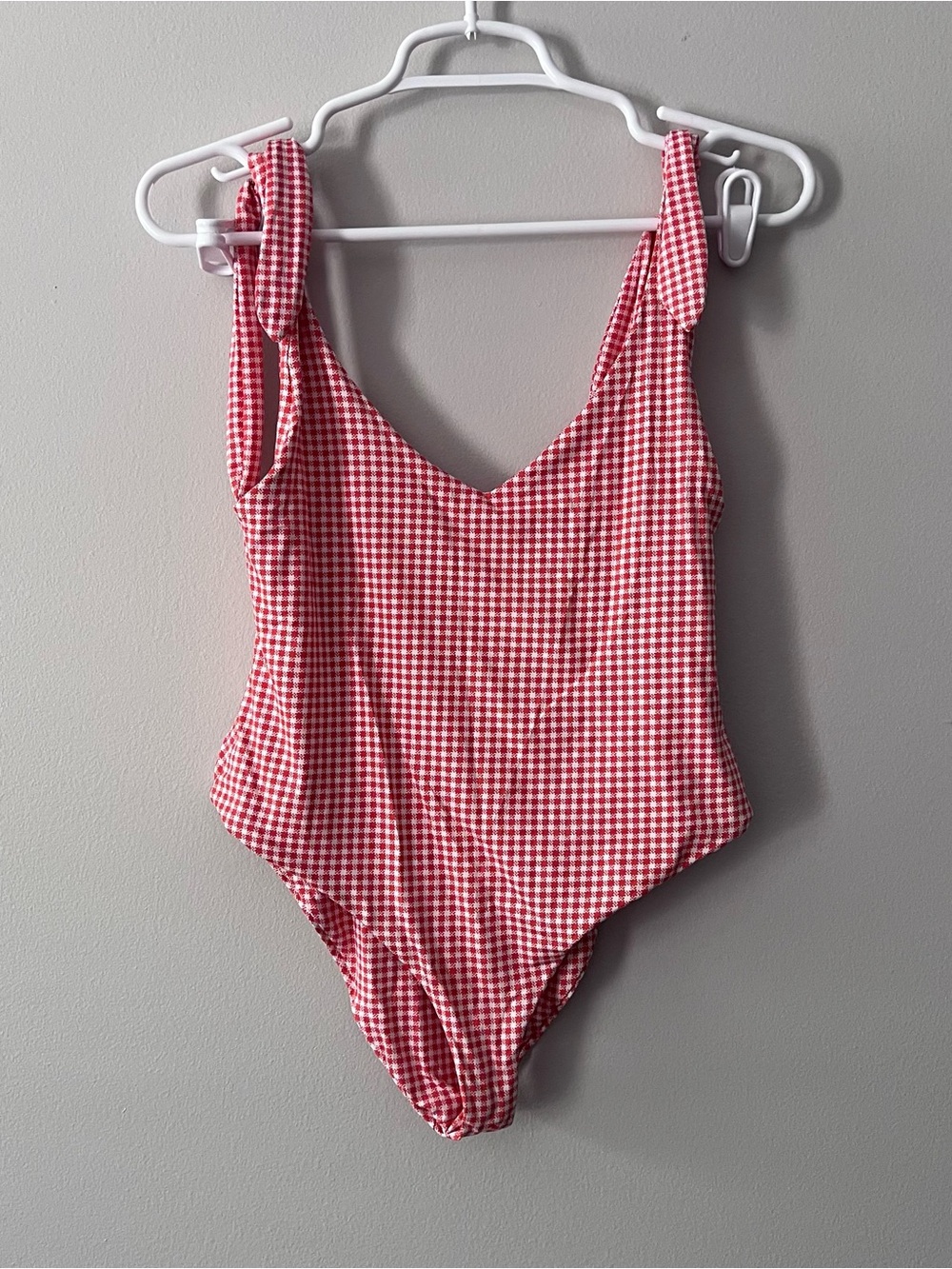 Eberjey Women’s Red White Gingham Low Back Tie One Piece Swimsuit Size Small